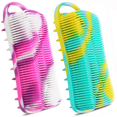 Silicone Body Scrubber for Women, 2-Pack Loofah & Scalp Massager