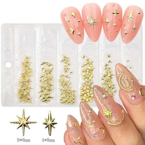 400Pcs Star Nail Charms for Nails Art 3D Gold Silver Star Nail Charms Metallic Studs Rhinestones Stars Nail Jewelry Decorations Manicure Kit Supplies Accessories for Women Acrylic Manicure Salon