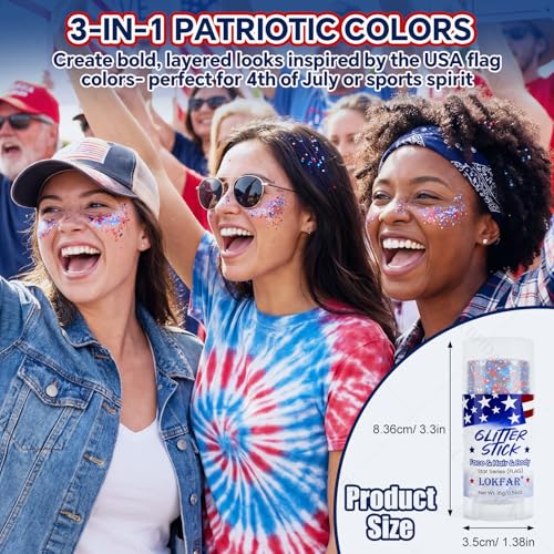 Red White Blue Glitter Stick | 4th of July Patriotic Face Body Makeup