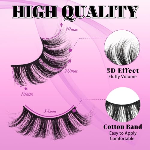 Losha Lashes Pack 7 Pairs Fluffy Faux Mink Eyelashes Soft Handmade False Eye Lashes for Dramatic Makeup