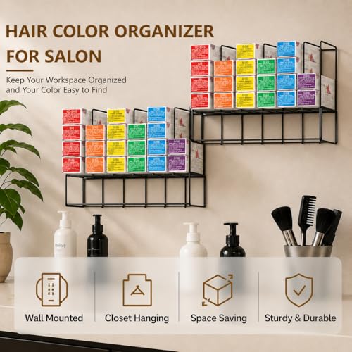 Meudid Hair Color Organizer Wall Rack - 2 Pack Salon Storage