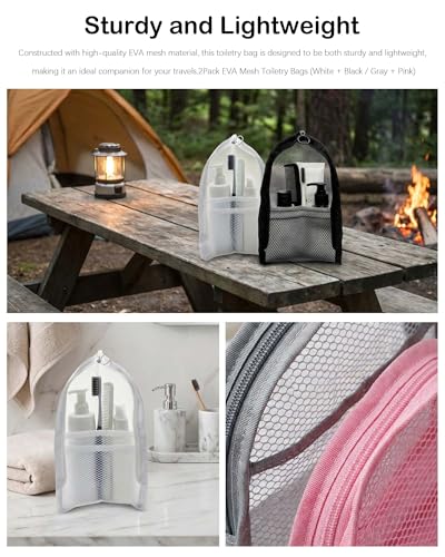 2 Pack EVA Mesh Toiletry Bags - Waterproof Travel Organizers