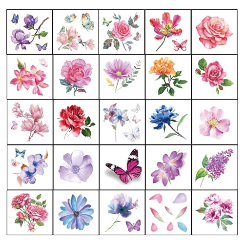 Flower Temporary Tattoos for Women - 80 Sheet Waterproof Stickers