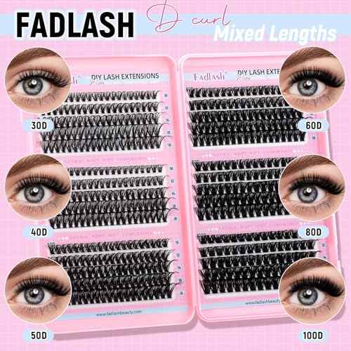 Eyelash Clusters 30D+40D+50D+60D+80D+100D Individual Lashes Extensions D Curl Wispy Lash Clusters 10-18mm Natural Fluffy Cluster Eyelash DIY Eyelash Extensions for Beginners