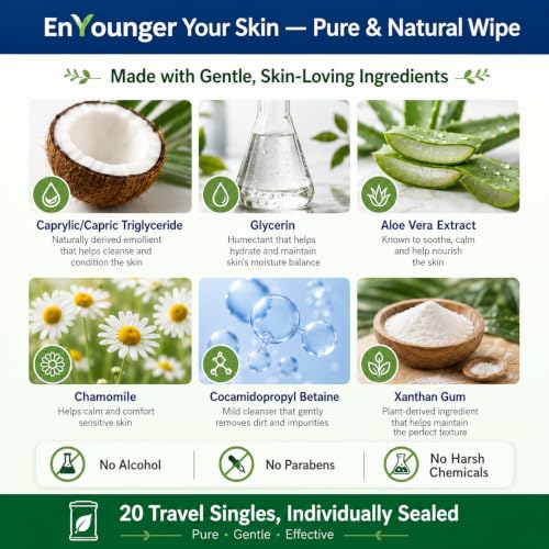 EnYounger 3-in-1 Makeup Remover Wipes - 20ct Travel Pack