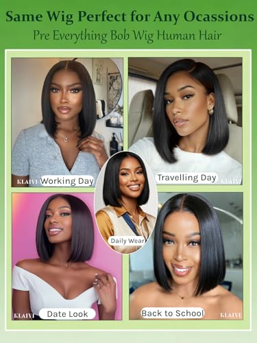 KLAIYI 14-Inch Glueless Bob Wig - Sleek Straight Human Hair
