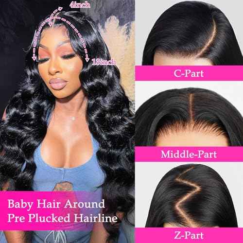 13x4 Lace Front Wigs Human Hair Pre Plucked 30 Inch Body Wave HD Lace Front Wigs Natural Color 180% Density Glueless Wig 100% Virgin Human Hair with Baby Hair for Women