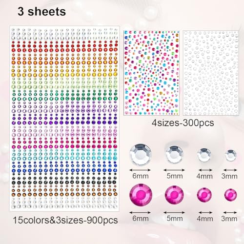 Face Gems Rhinestone Stickers - 1500pcs Self-Adhesive Bling