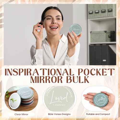 Geelin 48 Pcs Christian Mini Compact Mirrors for Purse Inspirational Bible Verse Scripture Portable Mirrors Bulk Women Small Thank You Gifts Bag for Christmas Coworker Employee Staff Friend (Morandi)