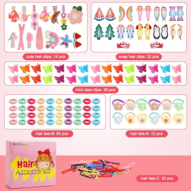 158-Piece Hair Accessories Kit for Girls, Toddler Hair Clips & Ties