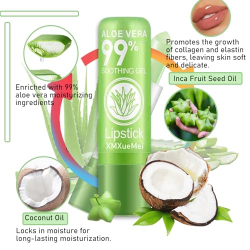 4PCS Aloe Vera Lipstick,Color Changing Lipstick,Moisturizing Magic PH Jelly Lipstick Set for Women,Tinted Lip Balm Long Lasting Waterproof Color Change Lip Gloss Makeup