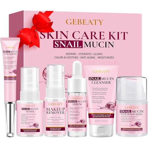 Skin Care Set,6 Pcs Korean Snail Mucin Essence Anti-aging Moisturize Repair Soothe Hydrate,Glass Skincare Gift Kit for Dull & Dry Skin,Self Care Skincare Gifts for Women Mother Mom Wife Teenage Girls