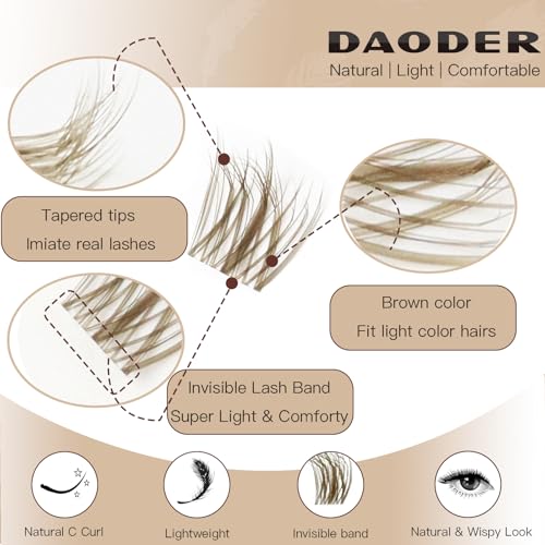 DAODER Brown Lash Clusters Natural Clear Band Brown Eyelash Clusters with Spikes 13mm Short Individual Lashes C Curl Wispy Cluster Eyelash Extensions DIY Lash Extensions for Doll Eyes Look 140pcs