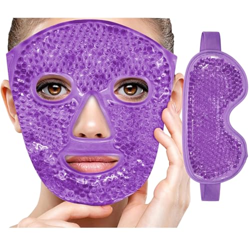 Ice Face Mask Reusable and Cold Gel Eye Mask for Puffiness/Dark Circles/Eye Bags/Dry Eyes/Headaches/Migraines/Stress Relief, Ice Pack for Eyes & Face (Purple)