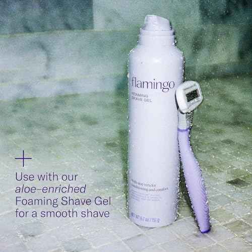 Flamingo Shaving Razor Set for Women - Original Razor Handle, 4 Blade Refills, and Shower Holder - Lilac