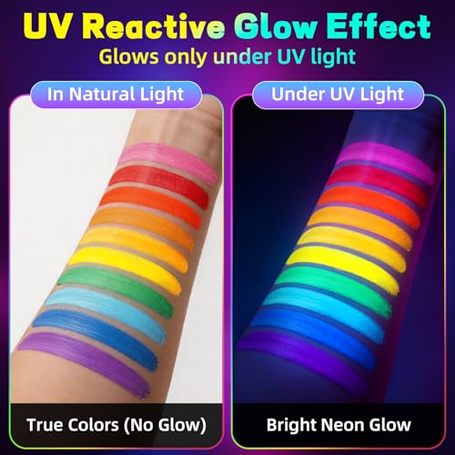10-Color UV Reactive Body Paint Markers with Glow Effect