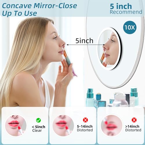 10X Lighted Magnifying Mirror with Suction Cups & Dimmable Light
