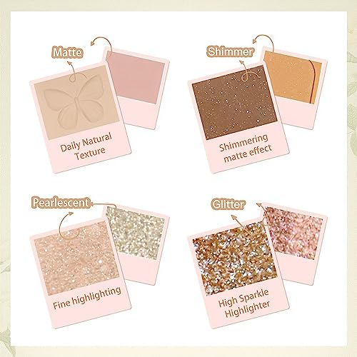 LAVENDER 9 Colors Eyeshadow Palette - Matte & Shimmer Nude Earthy Tone Glitter Long-Lasting British Tea Style Blushed With 3 Brushes