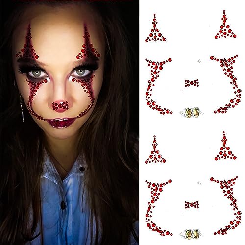 Face Gems Tattoos - 2 Pack Rhinestone Skull Stickers for Rave