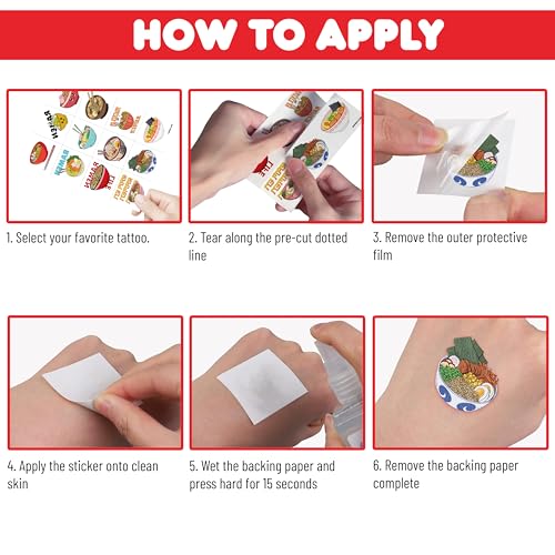 96 Pcs Ramen Temporary Tattoos for Kids | Noodle Foodie Party Favors