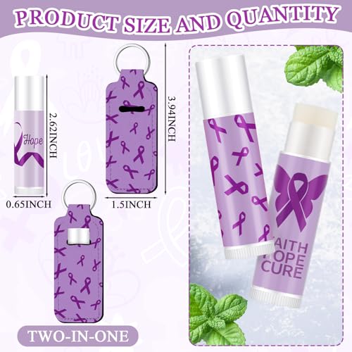 18 Set Purple Ribbon Awareness Gift Lip Balm with Holder Faith Hope Cure Support Gifts for Domestic Violence Overdose Pancreatic Cancer Alzheimer's Funeral Memorial Charity Fundraiser Supplies