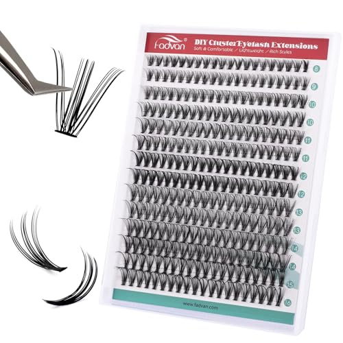 FADVAN 20D Fluffy Eyelash Clusters, 8-16mm D-Curl DIY Lash Extensions