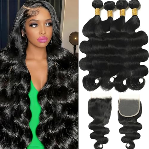 Body Wave 4 Bundles Human Hair With 5x5 Closure 12A Virgin