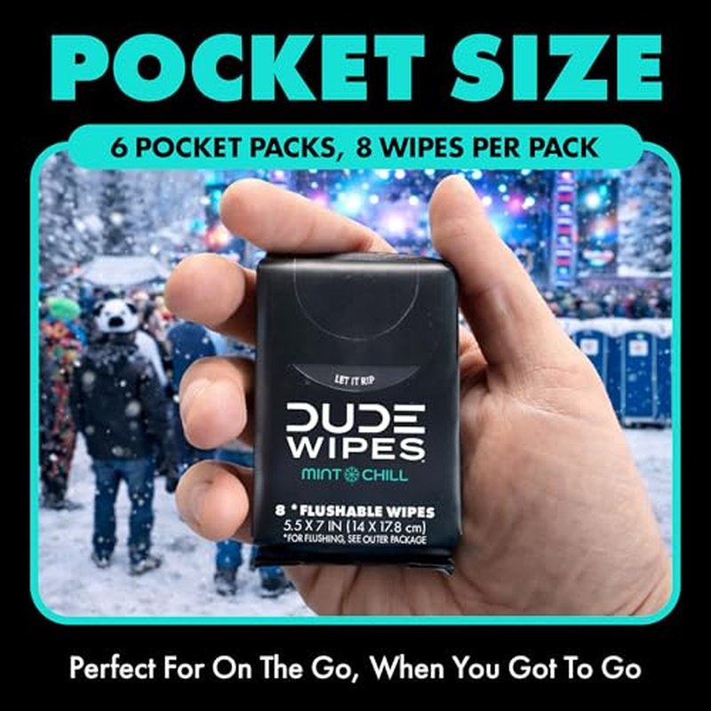 DUDE Wipes Mint Chill Pocket Packs - 48 Flushable Travel Wipes