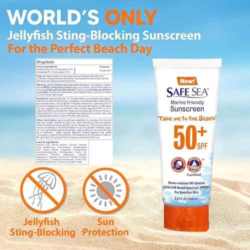 SAFE SEA Anti-Jellyfish Sting Protective Lotion - Sunscreen - Sunblock - Sea Lice - Jelly Fish - 50SPF Adults (Tube 3.4 oz 2 pack)