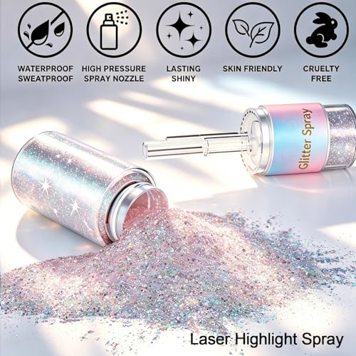 Lingyun Holographic Hair & Body Glitter Spray - Silver Rainbow