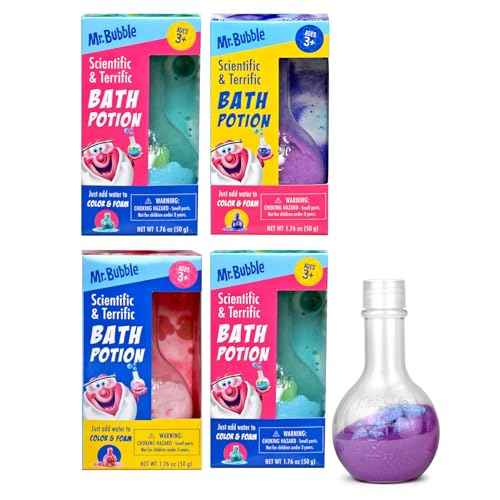 Mr. Bubble Kids Original Bath Bomb Potions - Colorful Fizzy Fun - Cool Foam and Bubble Science Beaker Bath Toys (Pack of 4)