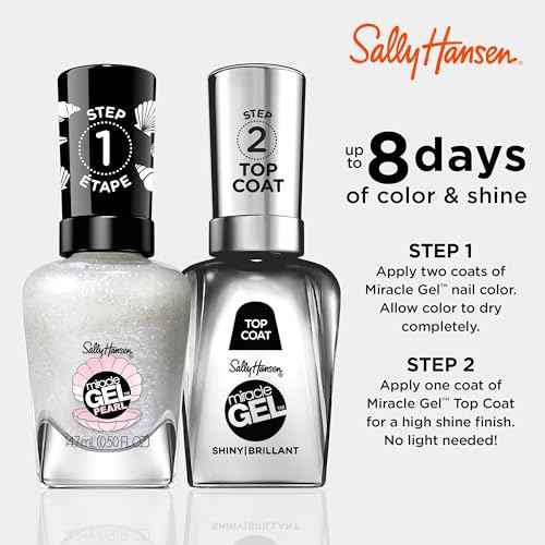 Sally Hansen Miracle Gel Pearls Salon Quality Nail Polish | Gel-Like Formula, Two-Step System, No UV Light Needed, Long Lasting | Sheer | 909 Moonlight Mist | Light Gray Shimmery Nail Polish