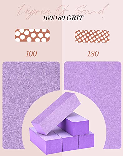 Maryton Nail Buffer Block - Purple 5 Count Medium/Fine Grit 100/180 for Acrylic & Gel Nails - 3 Way Manicure Pedicure Buffers