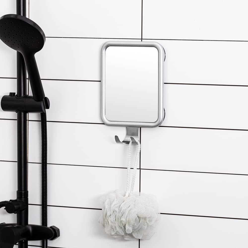 Lunmore Shower Mirror Fogless for Shaving, Rectangle with 4 Suction Cups Fogless Shower Mirror with Razor Holder Drop-Proof & Rust-Resistant