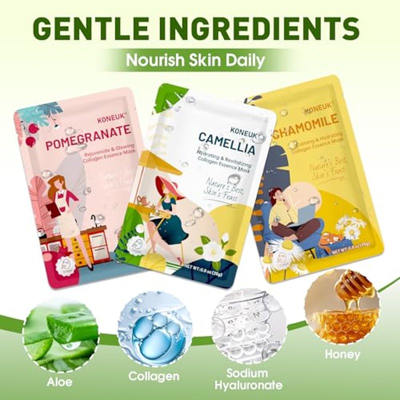72 Pack Bulk Hydrating Face Masks Skincare, Collagen Sheet Face Mask for Dry, Oily Skin, Spa Gifts for Women Skin Care, Valentines Day Gifts for Her, Mothers Day Gifts, Teacher Gifts (9 Types x 8 Pcs)