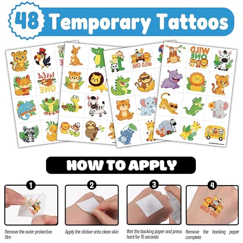 72 PC Wild Animal Party Favors Set - Balloons & Tattoos