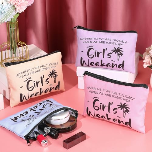 Paterr 8 Pcs Girls Weekend Trip Gifts for Women 4 Makeup Bags 4 Tote Bags Galentine Summer Vacation Bestie Friendship Favors(Weekend,Stylish Color)