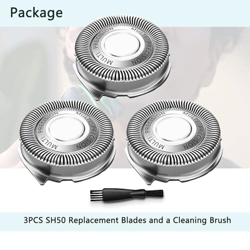 SH50/52 Replacement Heads Compatible with Philips Series 5000 Electric Shavers, SH50 MultiPrecision Blades Upgrade Heads Compatible with Norelco Series 5000 Razors, 3 Pack with Brush