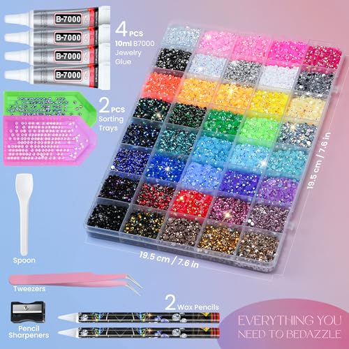 LOTWOW 50000Pcs Bedazzling Kit with 3mm Rhinestones - 40 Colors