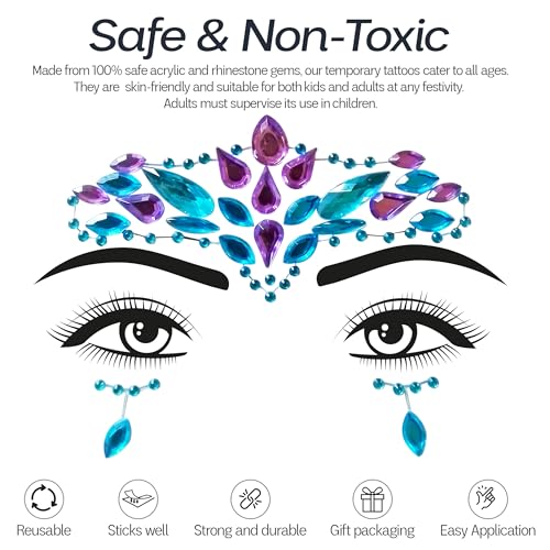 Christmas Temporary Tattoos for Kids with Face Gems & Glitter