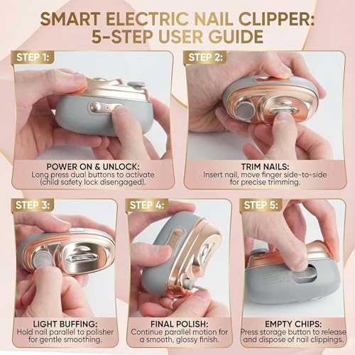 Electric Nail Clipper with 2 Speeds & UV Light, 2026 New 4 in 1 Electric Nail Trimmer with Nail Clip Storage, USB Rechargeable Automatic Nail Clipper for Babies, Seniors and Adults - Gray