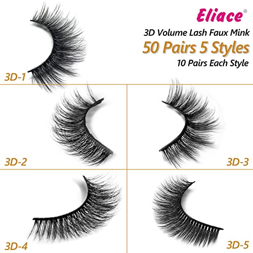 Eliace 3D Faux Mink False Eyelashes - 50 Pairs Wispy Cat Eye