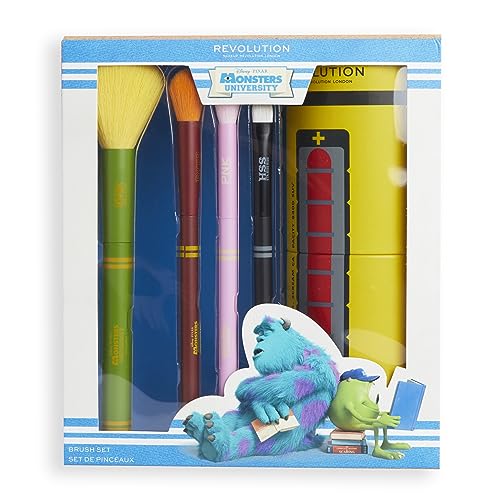 Revolution x Monsters University Scare Can Brush Set & Sulley-inspired Makeup Bag Set of 2, Black,Rose Gold