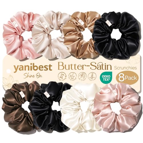 Yanibest 8-Pc Satin Scrunchies - Gentle Hair Ties for All Hair Types