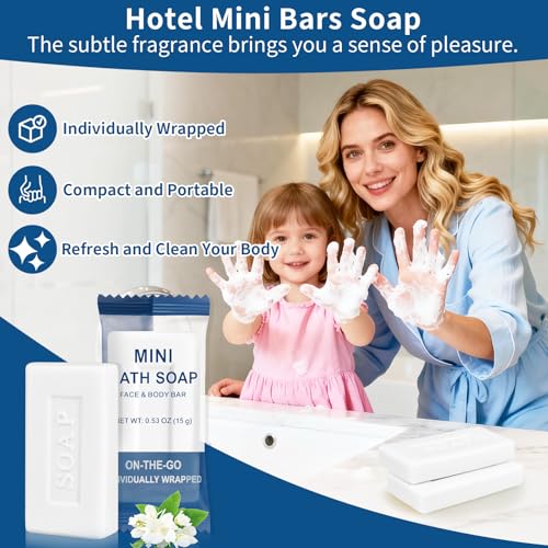 Mini Travel Size Bar Soap in Bulk - Pack of 200,Individually Wrapped 15 g/0.53 oz Disposable Small Hotel Hand Face & Body Soap for Guests,Homeless,Charity,Church,Shelter,Nursing Home