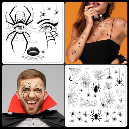 Halloween Spider Face Tattoos - 4 Sheets Temporary Stickers
