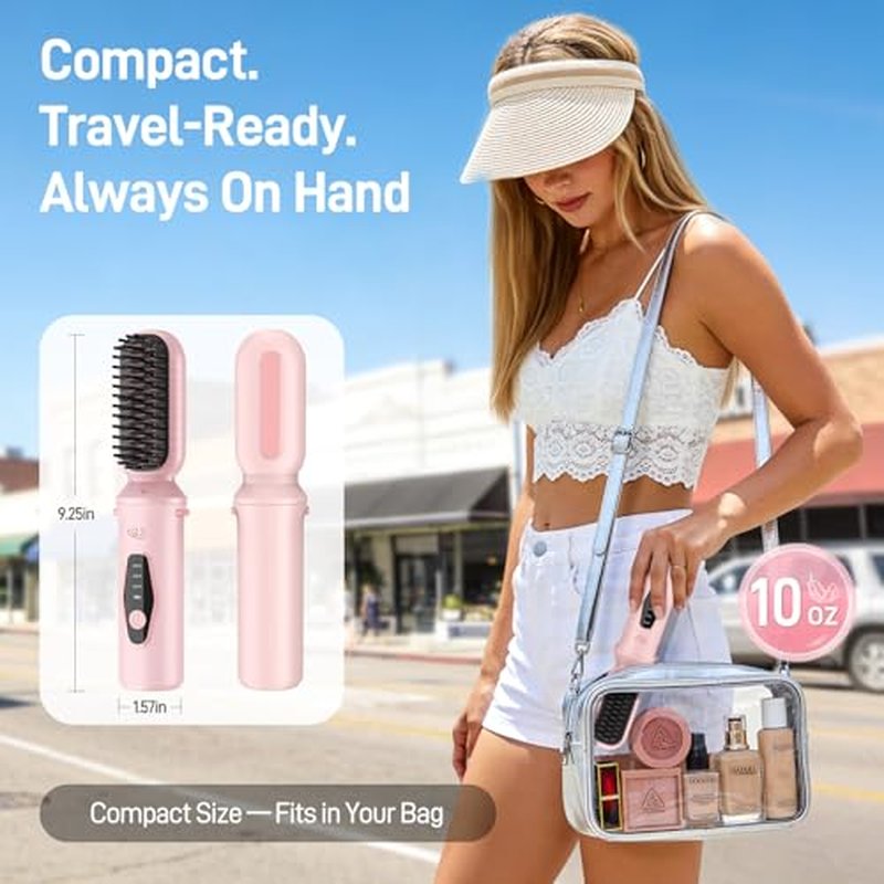 GLS 3-in-1 Cordless Hair Straightener Brush with USB Rechargeable Battery