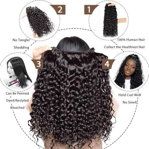 12A Water Wave Human Hair Bundles Wet And Wavy Bundles Human Hair 100% Unprocessed Brazilian Remy Water Wave Curly Bundle Extensions Natural Black Color 18 20 22 Inch