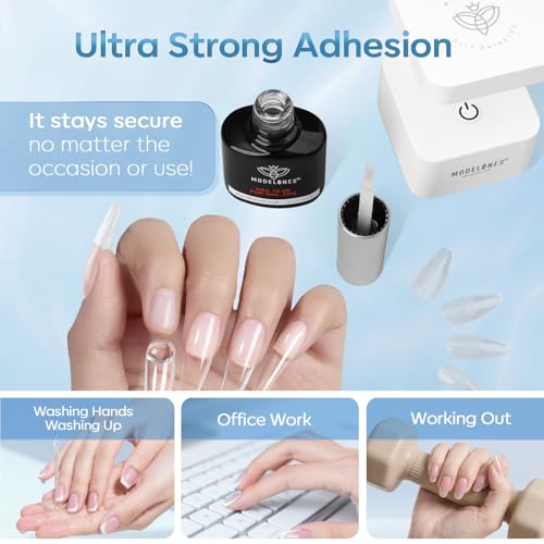 modelones 2pcs 15ml D-Clear Nail Gel Glue & Base Coat with Brush - Long Lasting