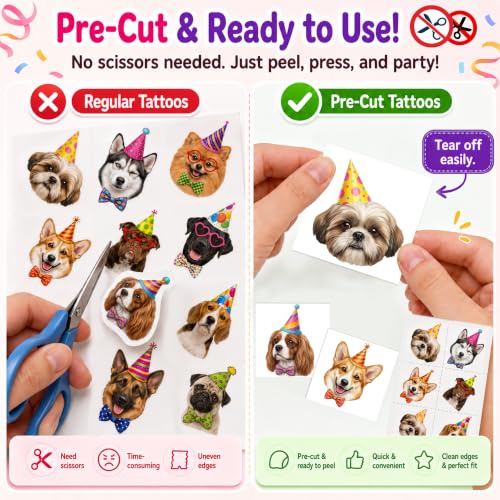 Dog Temporary Tattoos - 96 PCS Pet Stickers for Kids